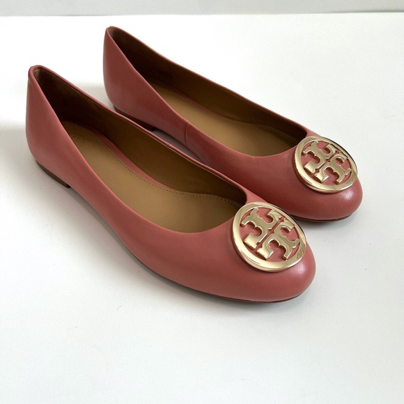 NIB Tory Burch Benton 2 Leather Ballet Flats - Size 7.5, Color: Tramonto/Gold